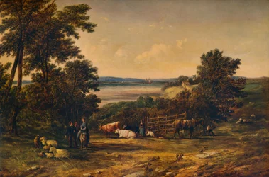 "Erdős dombokkal és rétekkel körülvett kikötő szarvasmarhákkal", 1859, 1938
