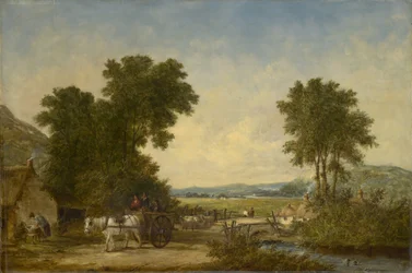 Erdős vidéki táj alakokkal a szekérben, 1855 körül