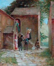 Kilátás az udvarra alakokkal, Kilnhurst, Todmorden, 1860 körül