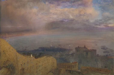 Kilátás a Nápolyi-öbölre a Vezúvmal, dohányzó, távoli estén, 1871.