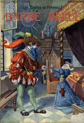 Kékszakáll (Kékszakáll), Conte Charles Perrault (1628-1703). Vaccari és Carrey illusztrációja a „” Les beaux tales”” „” Nos loisirs””” gyűjteményben 1910 körül. Magángyűjtemény.