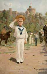 HRH Edward of Wales tiszteleg a színek előtt, a The Illustrated London Newsból