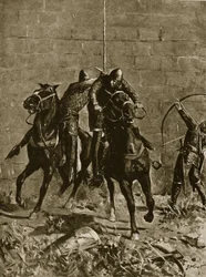 Stephen megmenti Henry skót herceget Ludlow-ban, illusztráció a „Hutchinson története a brit nemzetről”, 1920 körül (litho)