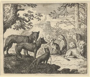 Renard szülei engedélyt kérnek, hogy visszavonulhassanak az udvartól, Hendrick van Alcmar „Renard, a róka” című művéből