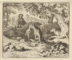 A borz siet, hogy figyelmeztesse Renardot az oroszlán szándékára, 1650-75.