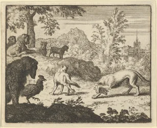 Az oroszlán harcot enged a farkas és Renard között, 1650-75.