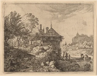 Két csónak közeledik egy kunyhóhoz, valószínűleg c. 16451656.