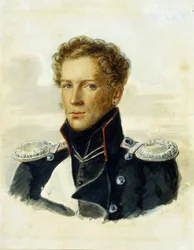 Sergey Lanskoy (1789-1832), a gárda lovagjainak tisztje. Alois Gustav Rockstuhl (1798-1877) munkája, akvarell papíron