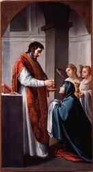 A Szűzanya Keresztelő Szent Jánostól veszi magához az áldozást. Alonso Cano (1601-1667) festménye, 17. század, Genova, Musei di Strada Nuova (egykori Palazzo Bianco)
