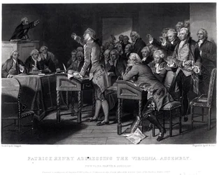 Patrick Henry beszédet mond a virginiai közgyűlésen, 1775. március, vésette Henry Bryan Hall (1808-84), 1856