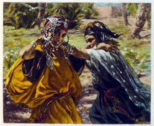 Dinet illusztrációja a "Káprázatok" arab életképekből. 1906. A Mirages, Scenes De La Vie Arab című kötetet Etienne Dinet illusztrálta Silman Ben Ibrahim Bamer kommentárjával. Nasreddine Dinet Alphonse-Etienne Dinet néven született; (1861-1929) francia szár