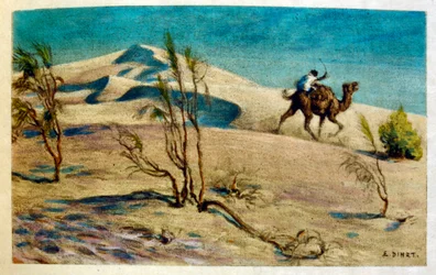 Illusztráció: Dinet az arab élet „Mirages” című darabjából. 1906. Mirages, Scénes De La Vie Arab című filmet Etienne Dinet illusztrálta Silman Ben Ibrahim Bamer kommentárjával. Nasreddine Dinet Alphonse-Étienne Dinet néven született; (1861-1929) francia ke