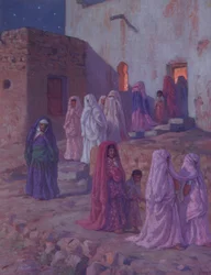 Muszlimok elhagyják a falu mecsetet Mouled estéjén, illusztráció Mohamed próféta életének történetéből, 1918-ban Párizsban