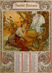 Csokoládé Masson naptár, amelyet Mucha (1860 – 1939) illusztrált. cseh szecessziós festő