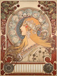 Alphonse Mucha (1860-1939) plakátja a „La plume” magazin számára”, 1896 - Alphonse Mucha (1860-1939) plakátillusztrációja a „La plume” című recenzióhoz, 1896 (Méret: 65x48 cm) - Magángyűjtemény