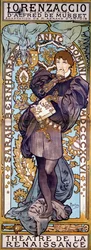 Plakát Alfred de Musset „Lorenzaccio” című művéhez, Sarah Bernhardttal, Párizs, 1896