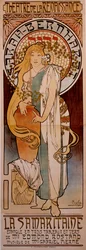 Poszter Edmond Rostand „La Samaritaine” című darabjához, amelyet Henriette Rosine Bernard, Sarah Bernhardt (1844-1923) adott elő 1897-ben a Theater de la Renaissance-ban. Alphonse Mucha (1860-1939) rajza 1897