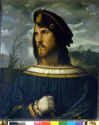 Cesare Borgia (1475-1507). Altobello Melone festménye 16. század. Carrara Akadémia. Bergamo