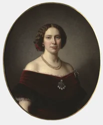 Louise des Pays Bas, reine de Suede et Norvege – A holland Louise (1828-1871), svéd és norvég királynő portréja, Lindegren, Amalia (1814-1891). Olajfestmény. Mérete: 85x73 cm. Nemzeti Múzeum Stockholm