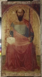 Szent Pál. Ambrogio Lorenzetti (1290-1348) festménye. Festészet fára. Roccalbegna (Grosseto), Szent Péter és Pál templom