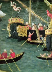 Szent Miklós megmenti Mirát az éhínségtől, részlet egy hajóról, 1327-32 körül (tempera a panelen)