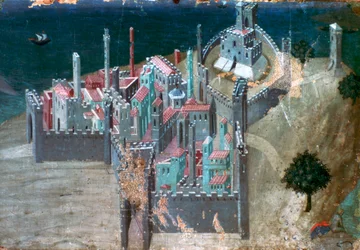 Kilátás egy tengerparti városra, c1300-1348