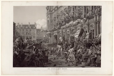 Az Orléans-i herceget 1830. július 31-én La Fayette tábornok mutatta be a népnek a Hôtel de Ville erkélyén.