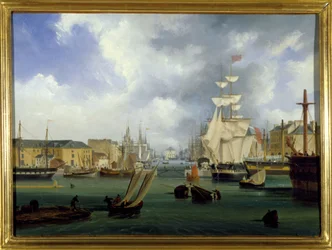 Le Havre kikötője, a Grand Bassin, Louis Garneray, sd. 1820 körül, Olaj, vászon, H. 0,330; L. 0,460. CCIP Coll.