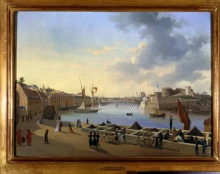 A bresti kikötő és a tüzérségi állomány - Louis Garneray festménye, 1820 körül, Olaj, vászon, H. 0,330; L. 0,460. CCIP Coll.