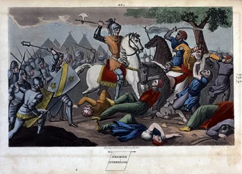 Poitiers-i csata: Charles Martel legyőzte Tours és Poitiers I. Abd al-Rahman vagy Abderamane I (Abd al-Rahman) (731-788), a szaracénok királya 732-ben – Ambrose Tardieu tervezte és vésette 1825-ben.