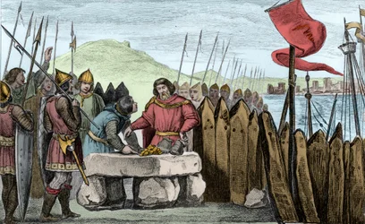 III. Kövér Károly (839-88) lefizeti a viking hódítókat 886-ban – III. Károly 3 le Gros (839-888) Nyugat császára (881-887) és Franciaország régense (884-887) Párizs falai alatt táborozott anélkül, hogy harcolni mertek volna a normannokkal, inkább megvennék