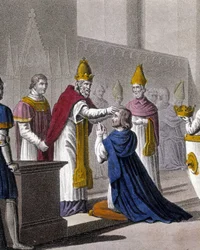 Lajost 879-ben VIII. János a Troyes-i Zsinatban másodszor is felszentelte (a 33595. részlet). Ambroise Tardieu tervezte és metszett 1825-ben.