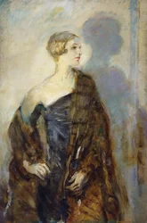 Lady Abdy portréja, háromnegyed hosszú, szőrmetakarót visel,