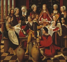Les noces de Cana – Az esküvő Kánában, Benson, Ambrosius (1495-1550). Olaj, fa. Mérete: 99x105 cm. Nemzeti Múzeum Stockholm
