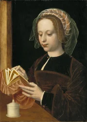 Marie Madeleine lisant – Mária Magdolna olvasása, Benson, Ambrosius (1495-1550). Olaj, fa. Mérete: 49x35 cm. Nemzeti Múzeum Stockholm