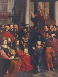 Szent Eligius prédikál Antwerpenben (olaj, tábla)