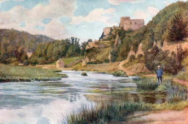 Chateau de Bouillon, a Semois-völgyben (színes litográfia)