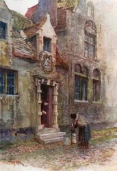 Maison du Pelican (Almshouse), Brugge (színes litográfia)