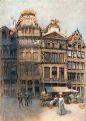 Régi ház a Grande Place-en, Brüsszel (színes litográfia)
