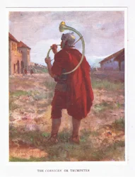 Cornicen vagy trombitás, illusztráció A római katona című könyvből, 1928