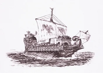 Flottaőrjárat: római hajók, illusztráció a Római katonából, 1928