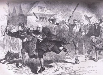 Hutchinson repülése a lázadók előtt 1766, illusztráció a Cassells History of the United States-ből, kiadó: Cassell, Petter & Galpin, 1900 körül