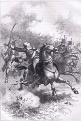 A Pulaski vádja, illusztráció a Cassells History of the Egyesült Államokból, kiadó: Cassell, Petter & Galpin, 1900 körül (litho)