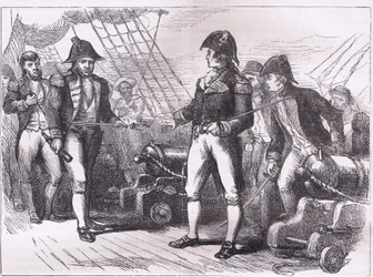 A Chesapeake tisztjei felajánlják kardjukat, illusztráció a Cassells History of the United States című könyvéből, amelyet Cassell, Petter & Galpin adott ki, 1900 körül (litho)