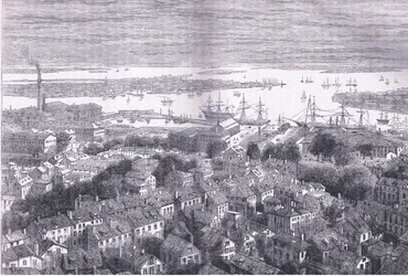 Boston kilátása a Bunkers Hilltől, illusztráció az Egyesült Államok Cassells Historyjából, Cassell, Petter & Galpin kiadásában, 1900 körül (litho)
