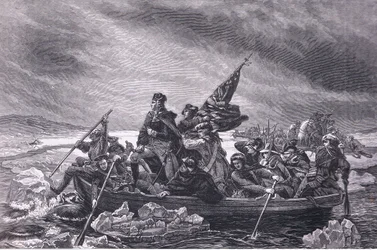Washington átkelés a Delaware-en, illusztráció az Egyesült Államok Cassells Historyjából, Cassell, Petter & Galpin kiadásában, 1900 körül (litho)