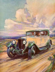 Egy 1920-as évekbeli roadster száguld egy földúton