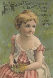 Reklám a John Reardon & Sons vezető szappanokhoz: Anchor, Oval, Antik és Extra Family Soaps, 1887 körül