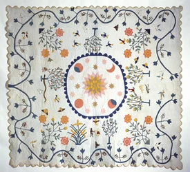 Rátétes paplan Nappal, Holddal, csillagokkal és az Édenkerttel, Arkansasból, 1850-80 körül (pamut)