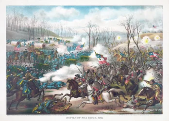 Battle of Pea Ridge, Arkansas, pub. Kurz és Allison, 1889